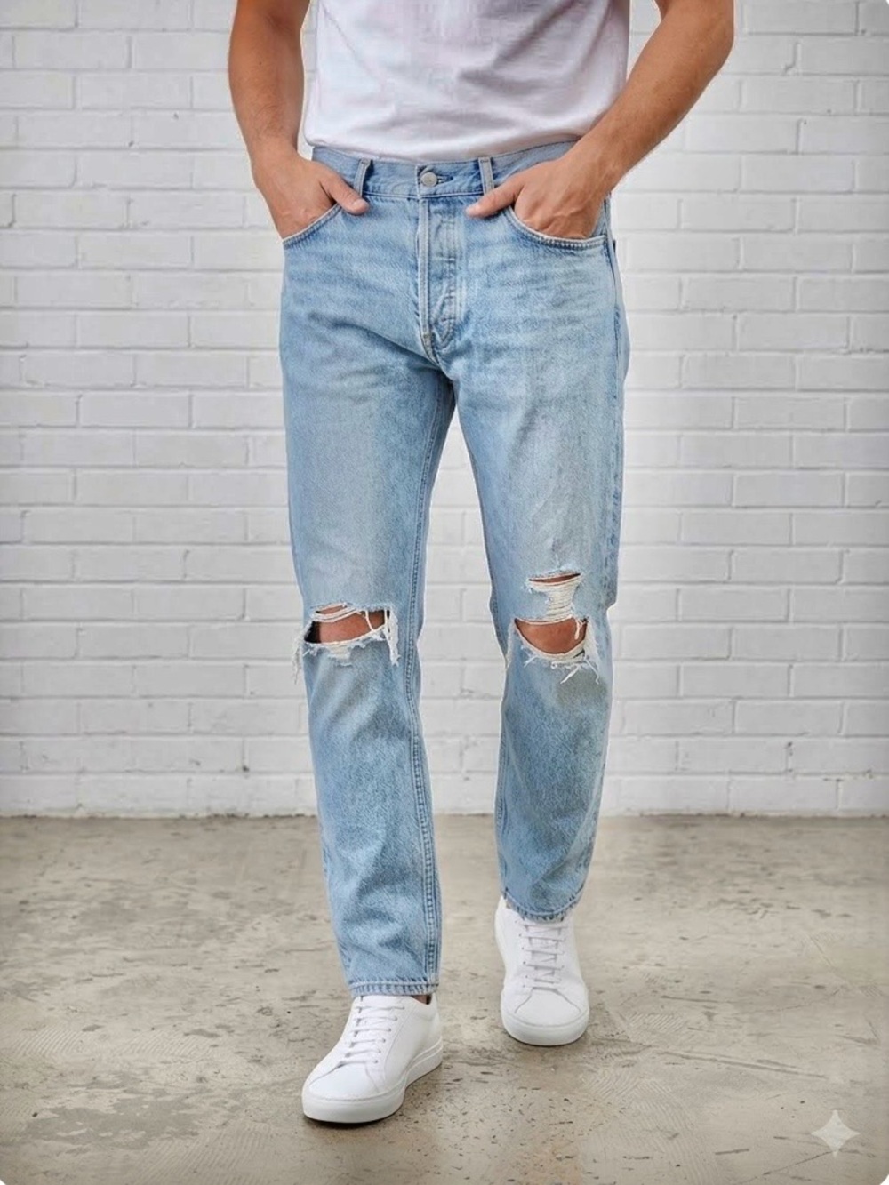 Agolde Light Blue Wash Ripped Men's Jeans - Straight Size 29, Waist 34